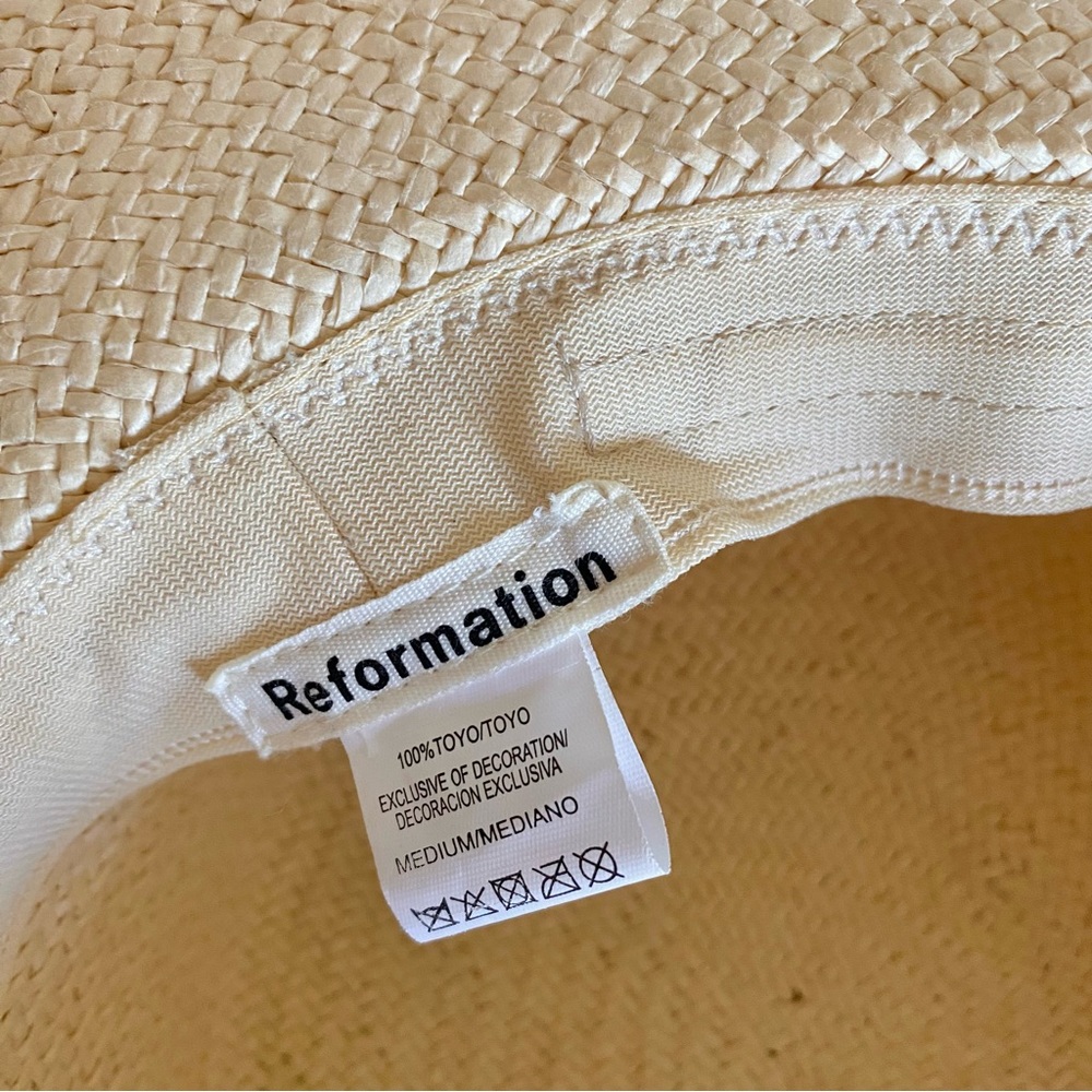 reformation raffia straw gaucho tie hat cream black - Picture 3 of 7